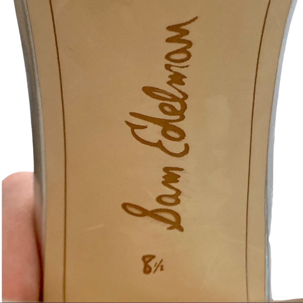 SAM EDELMAN Yaro Block Heel 4” Leather Sandal Silver Shimmer Metallic Size 8.5 - Picture 3 of 14